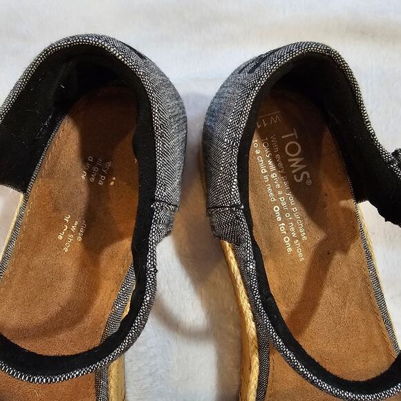 TOMS Women's Harper Platform Sandals Wedge Black Chambray Denim Size 11 - Picture 3 of 5